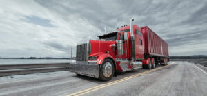Red Semi-Truck on Coastal Highway 3D Illustration